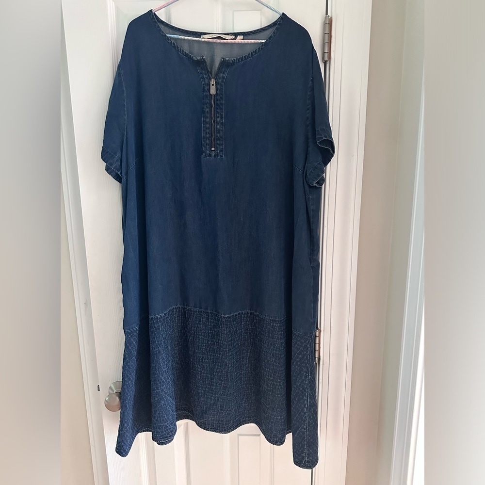 Soft Surroundings Navy Blue Denim Shift Dress Plus Sz 2X Minimalist Comfy
